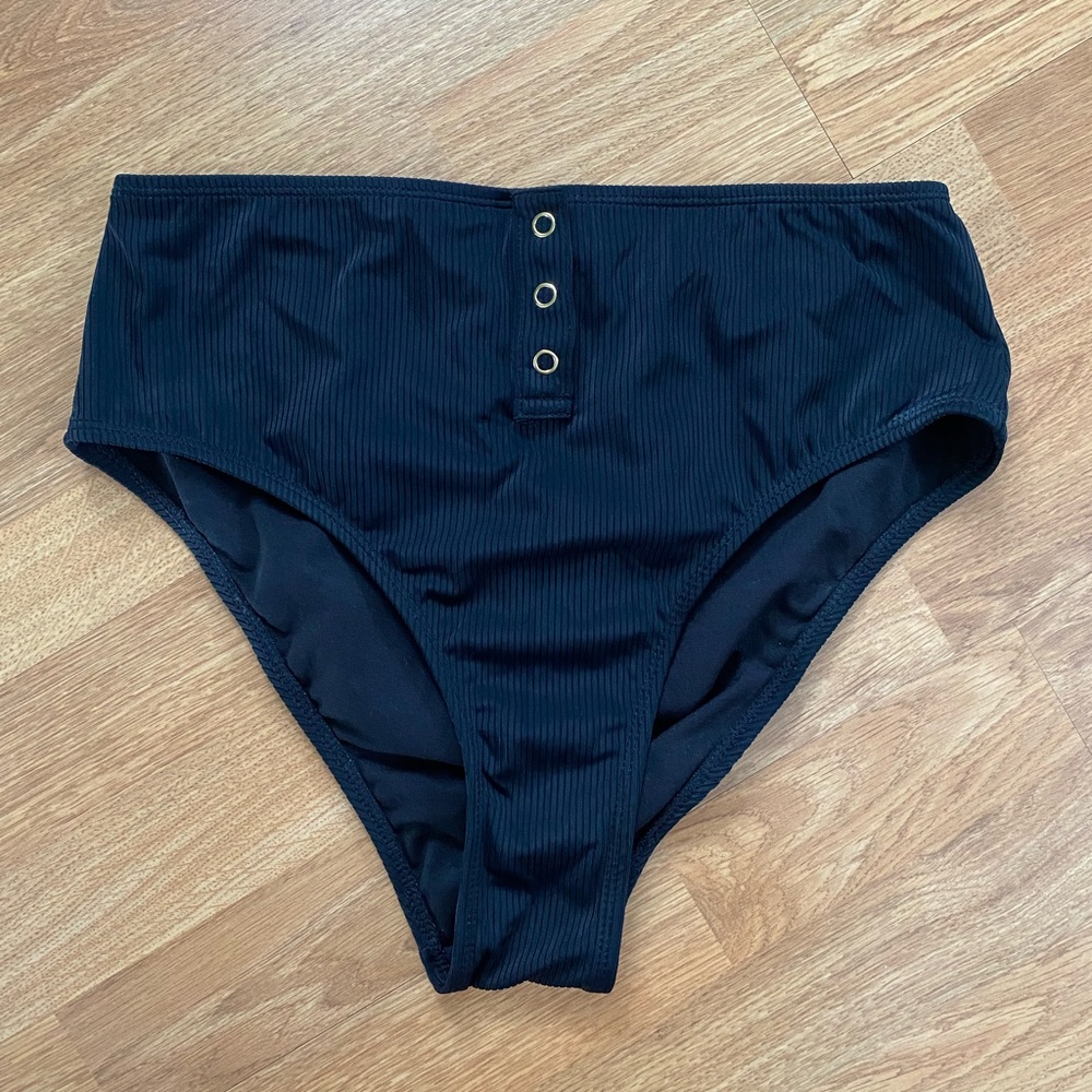 3/$30 ✨ Black Ribbed High-Waisted Bathing Suit Bottoms